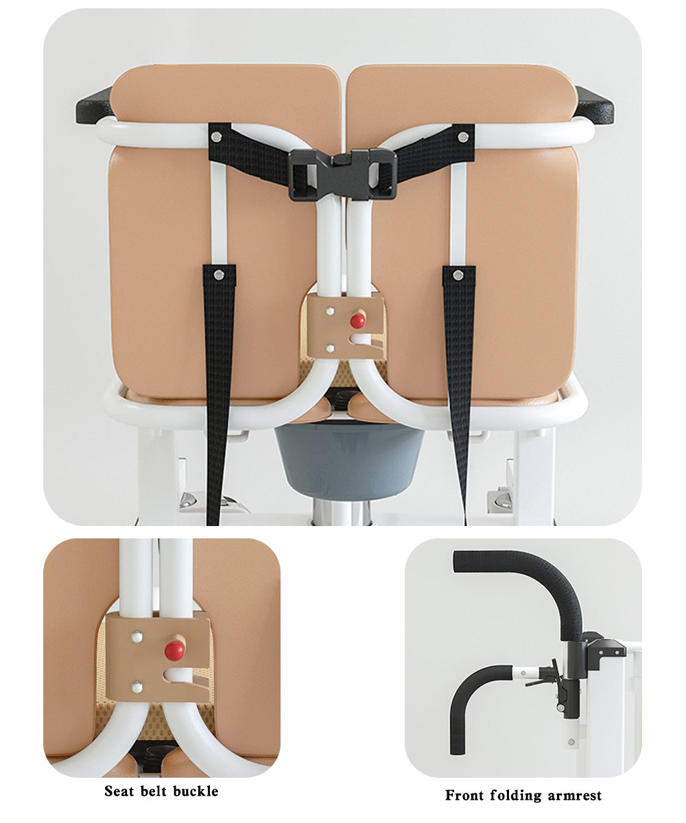 Silla para pacientes Silla de ruedas con elevación hidráulica transferida con asiento y mesa divididos en 180°