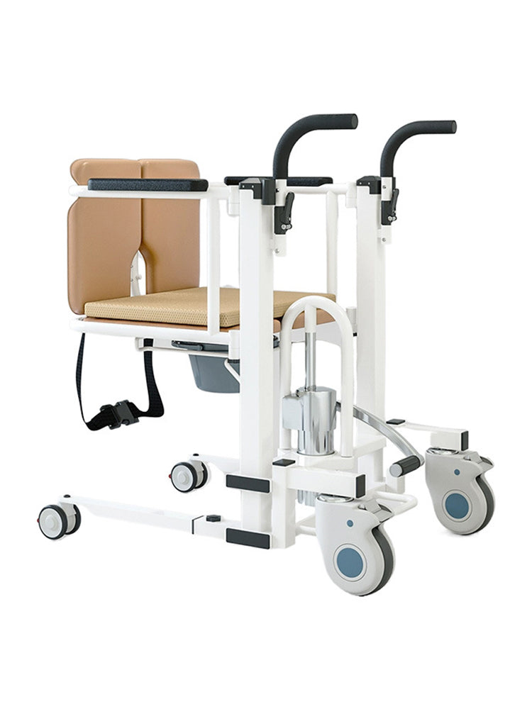 Silla para pacientes Silla de ruedas con elevación hidráulica transferida con asiento y mesa divididos en 180°