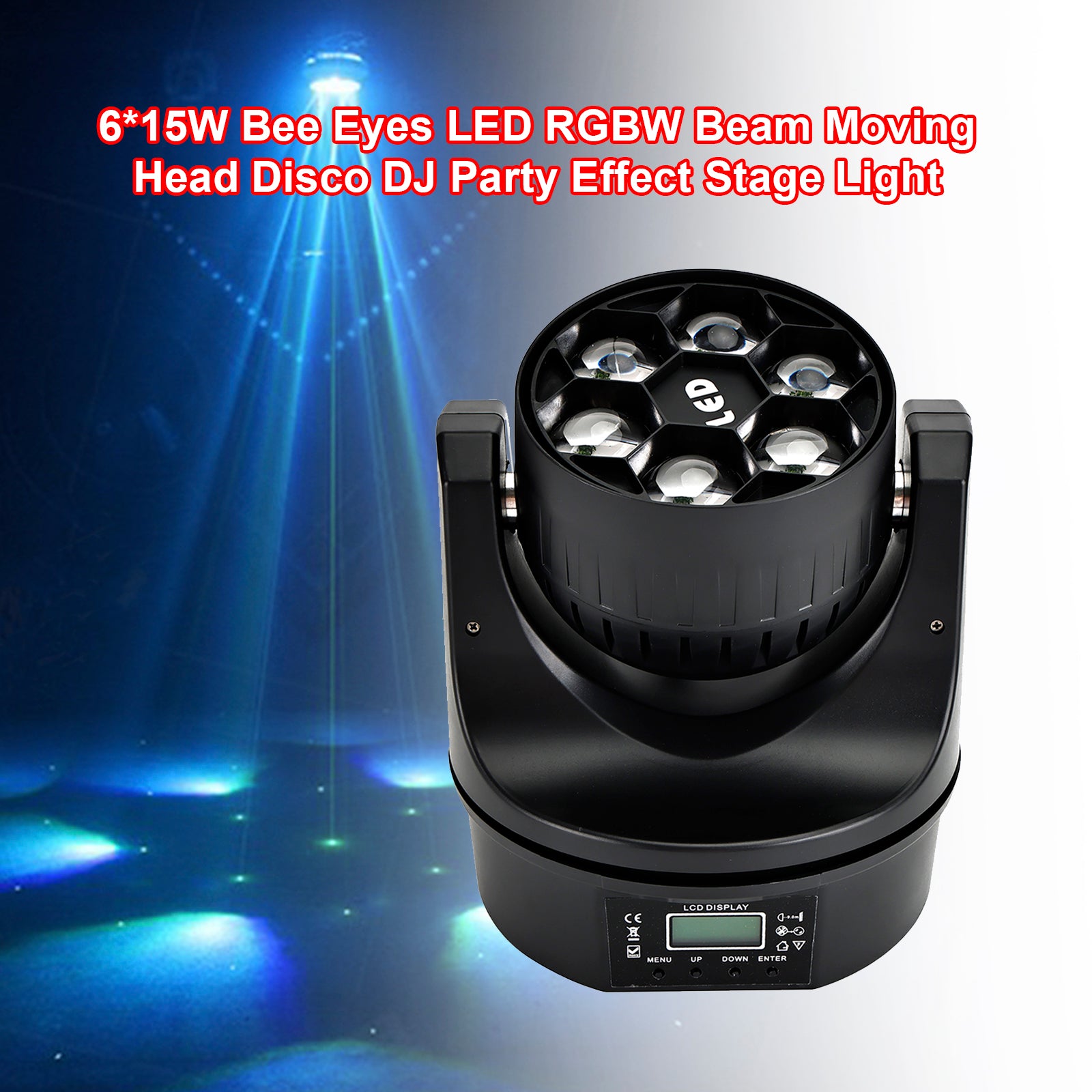 6*15W Bee Eyes LED RGBW Beam Moving Head Disco DJ Party Effect Stage Light