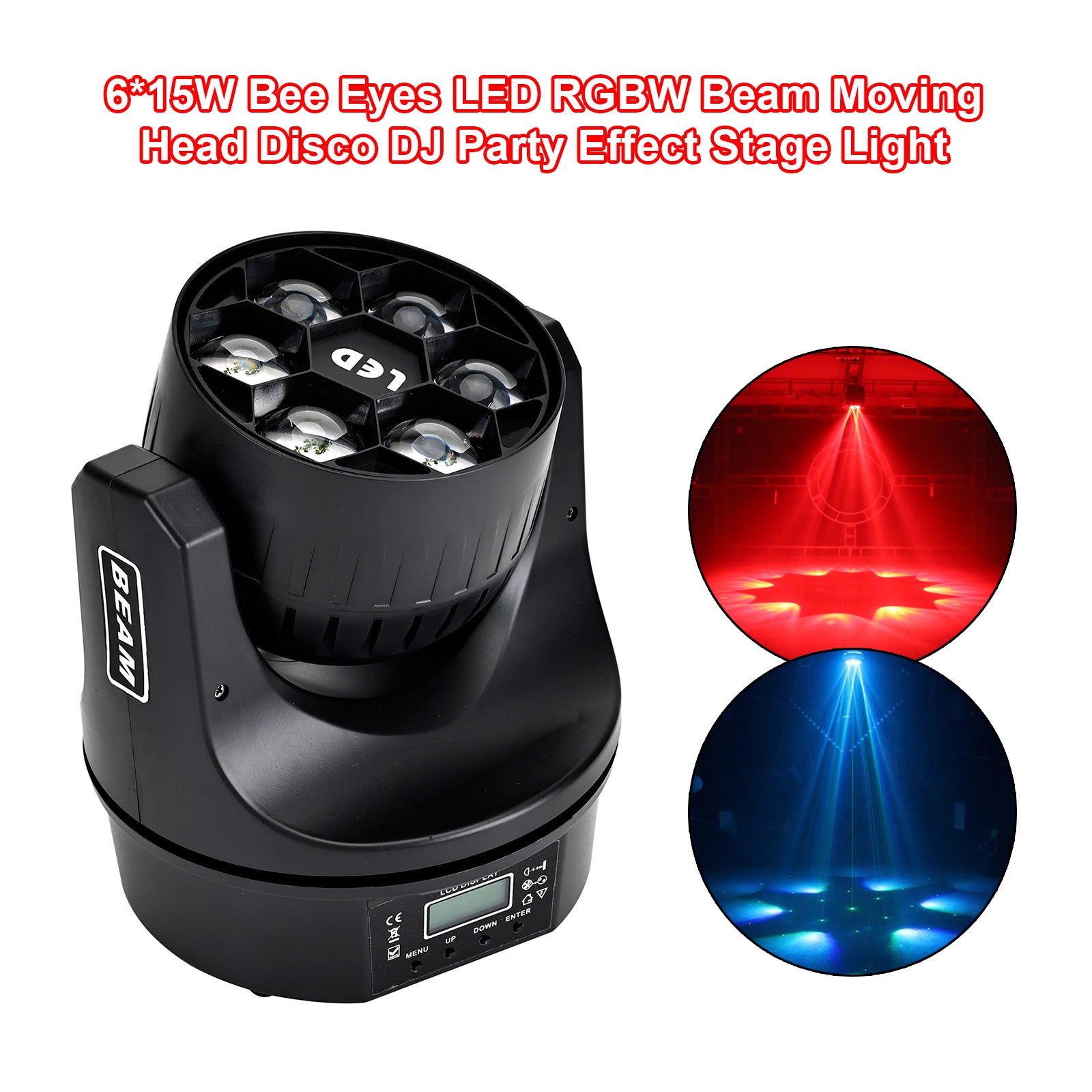 6*15W Bee Eyes LED RGBW Beam Moving Head Disco DJ Party Effect Stage Light