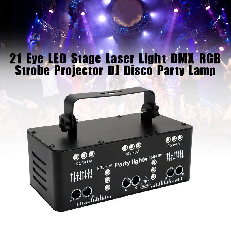 21 عين LED ضوء الليزر المرحلة DMX RGB ستروب العارض DJ ديسكو مصباح حفلة