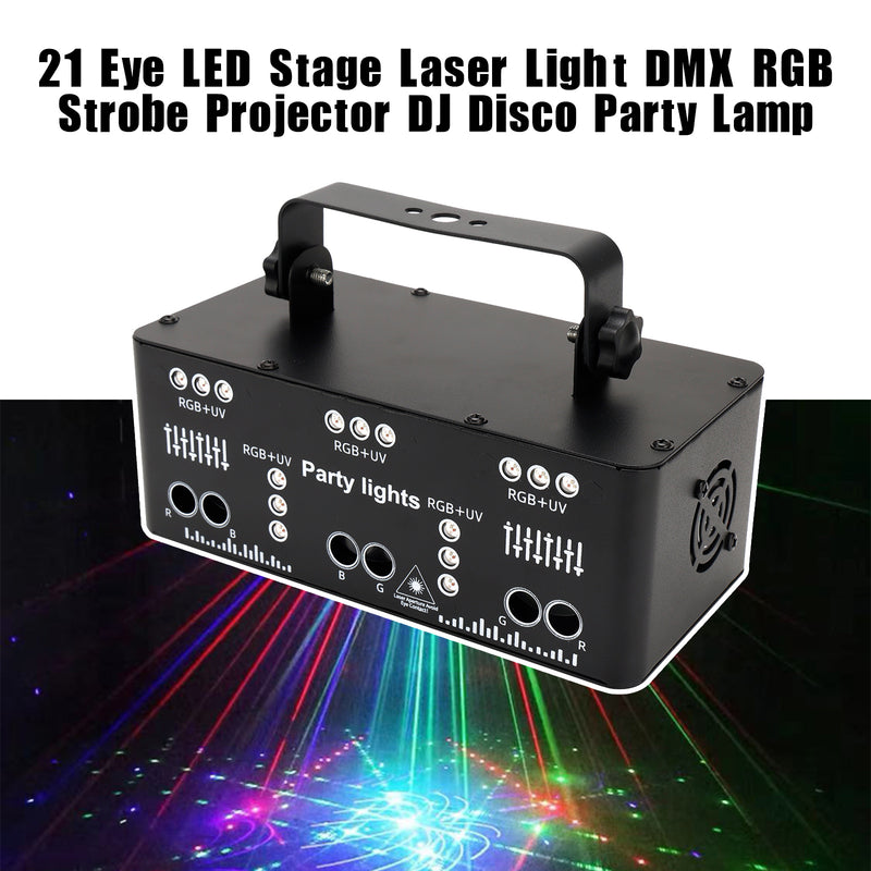21 Eye LED Stage Laser Light DMX RGB Strobe Projector DJ Disco Party Lamp