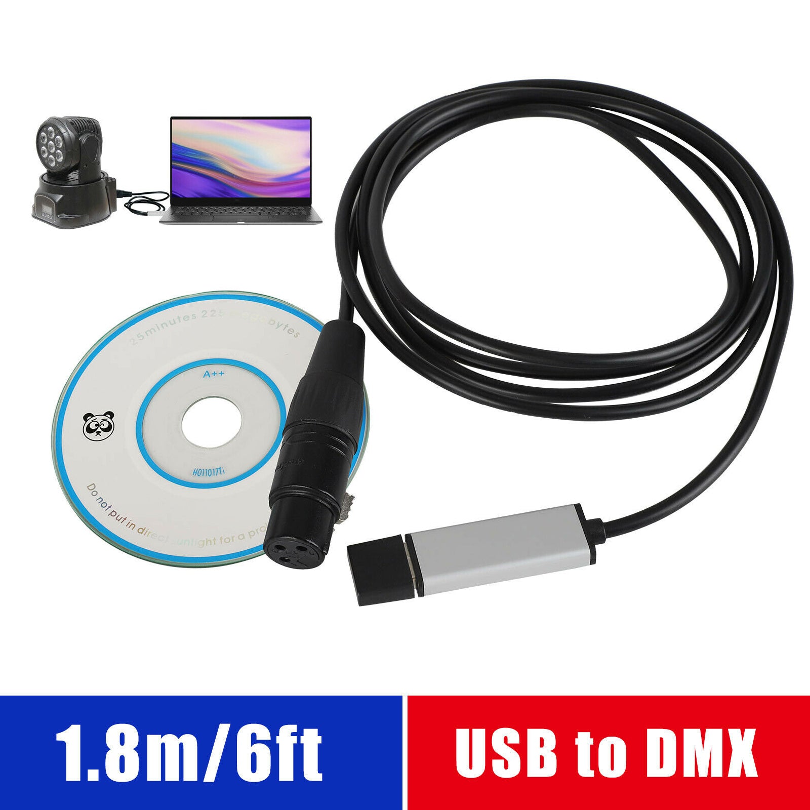 USB to DMX Interface Adapter DMX512 Stage Light Controller Cable For Computer