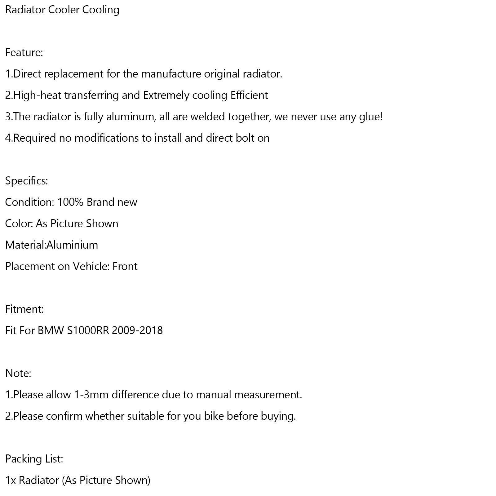 Refrigeración del enfriador del radiador del motor BMW S1000RR 2009-2019