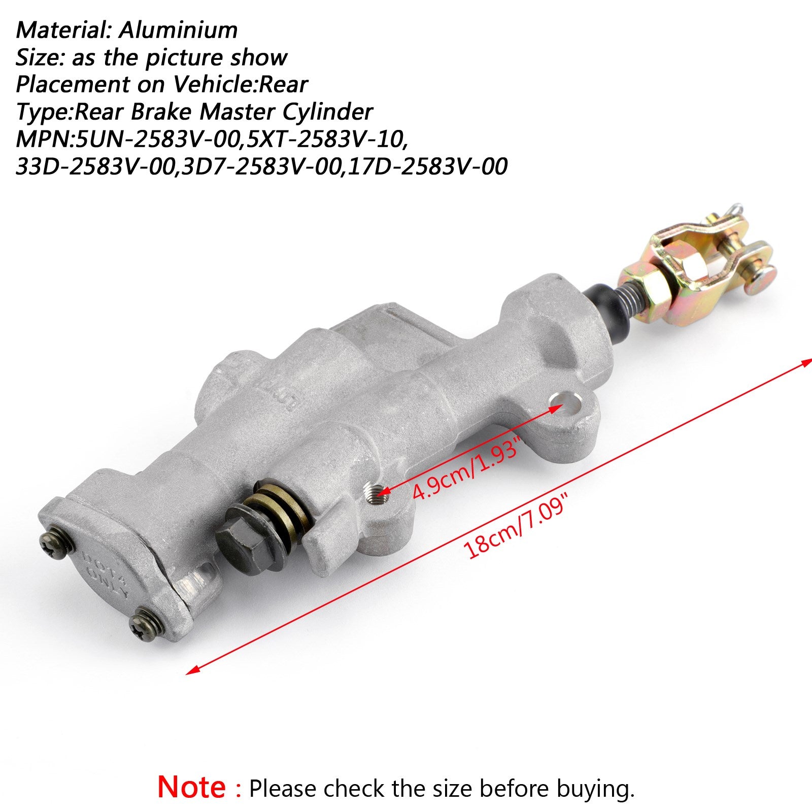 Rear Brake Master Cylinder 5UN-2583V-00 For Yamaha XT250 YZ125 YZ250 YZ450F Generic CA Market