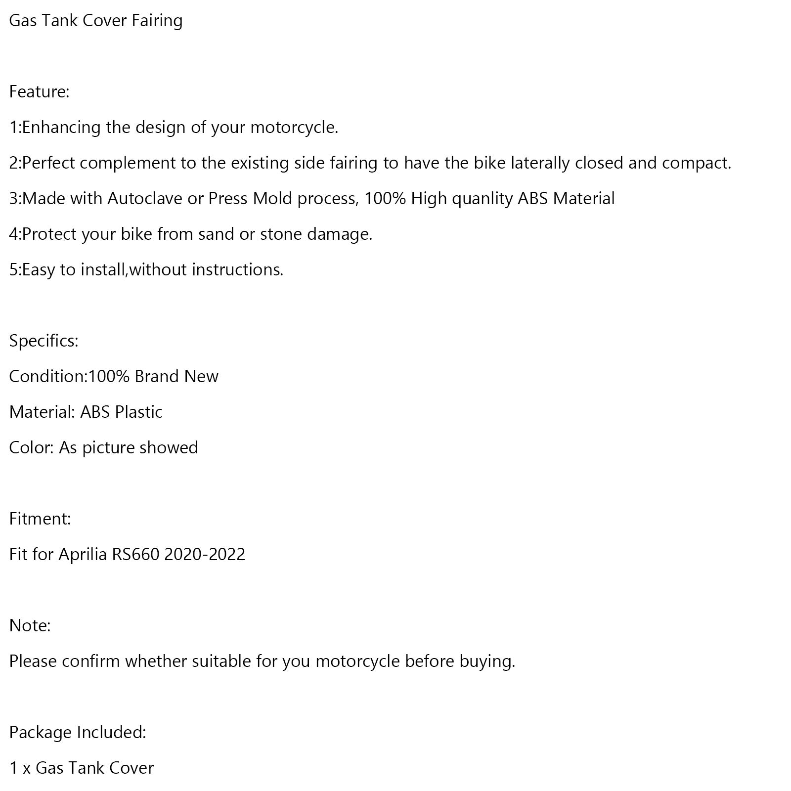 Aprilia RS 660 RS660 2020-2022 Gas Tank Cover Guard Fairing Protector