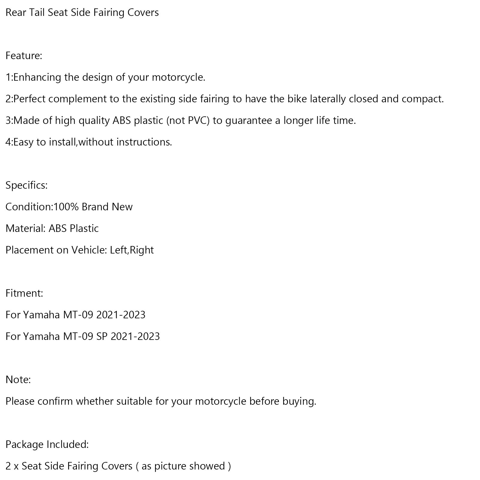 Rear Tail Seat Side Fairing Covers For Yamaha MT-09 / MT09 SP 2021-2023