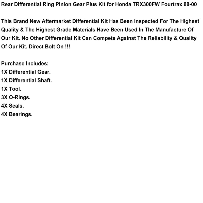 Rear Differential Ring Pinion Gear Plus Kit For Honda Trx Fourtrax 300Fw 88-00