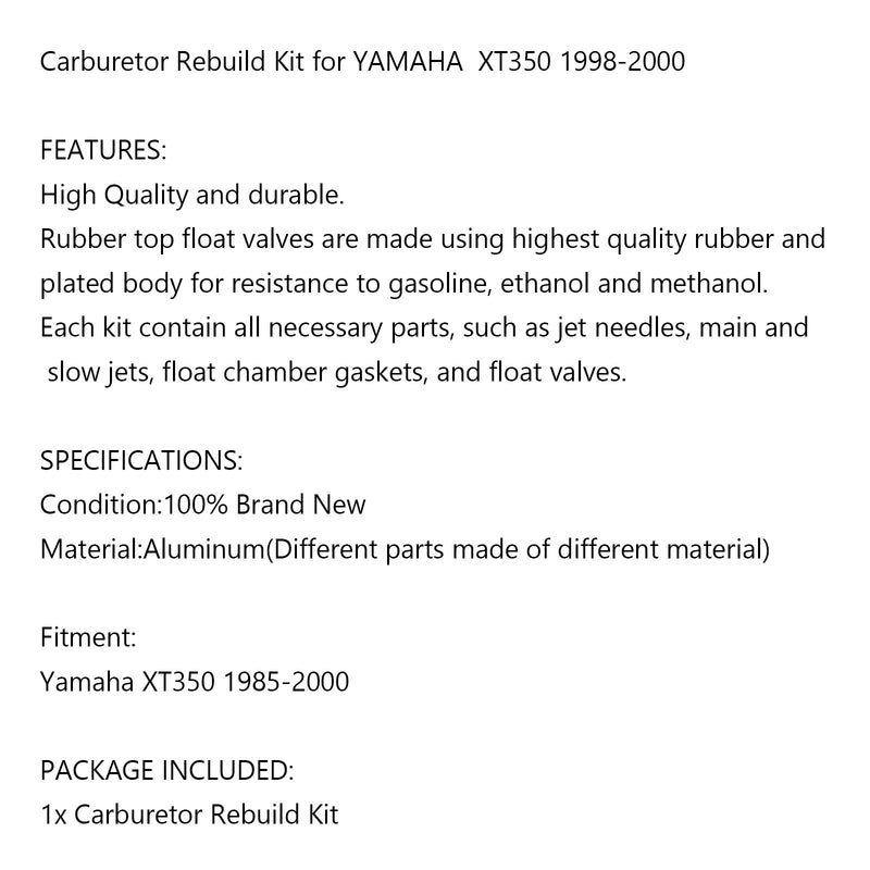Carburador Carb Rebuild Repair Kit para Yamaha XT350 1985-2000 Generic CA Market