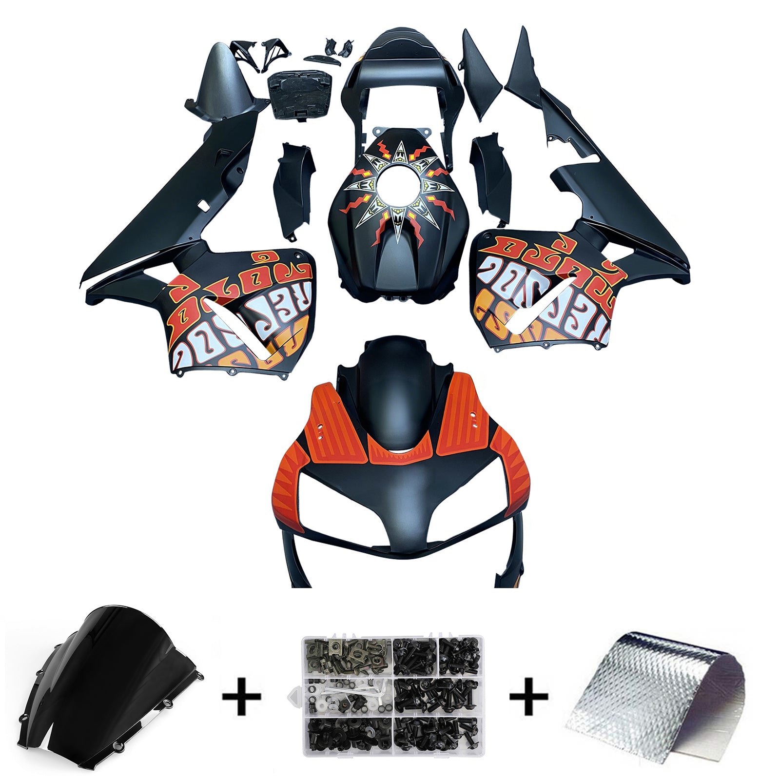 페어링 2003-2004 혼다 CBR 600 RR 블랙 매트 발렌티노 로시 모토 제네릭