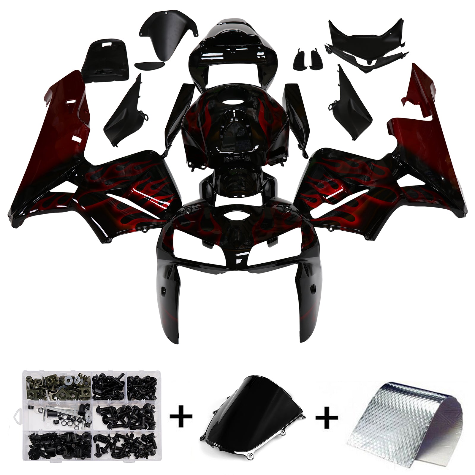 Fairings 2005-2006 Honda CBR 600 RR Black & Red Flame CBR  Generic