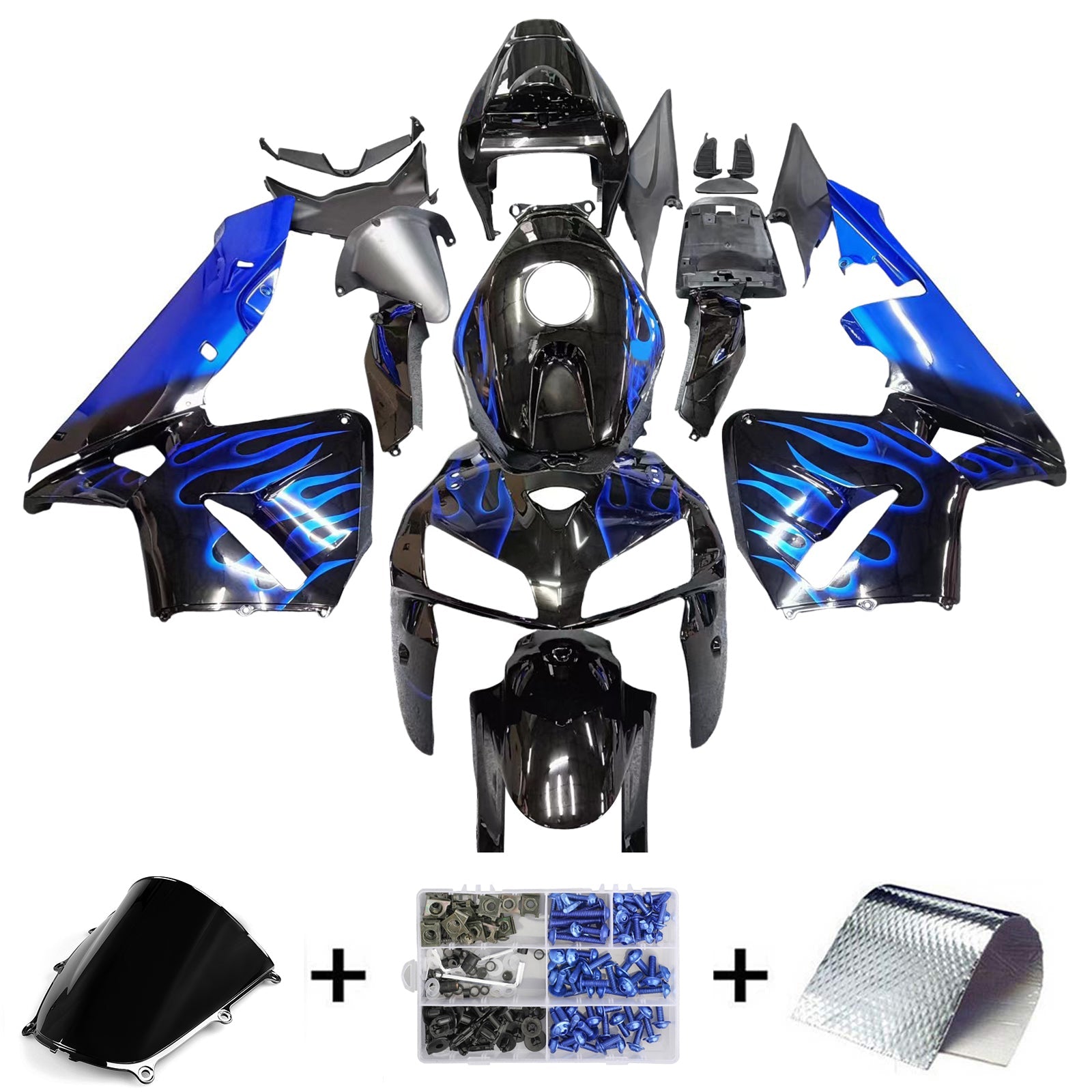Fairings 2005-2006 Honda CBR 600 RR Black & Blue Flame Generic