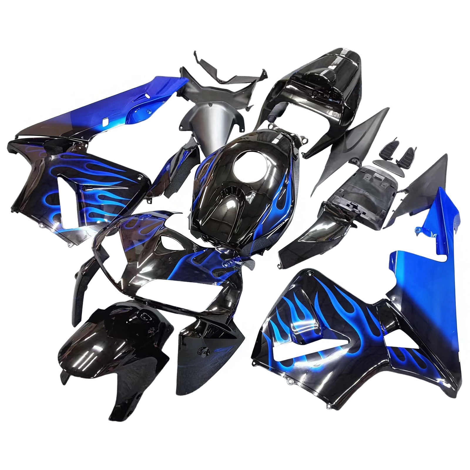 Fairings 2005-2006 Honda CBR 600 RR Black & Blue Flame Generic