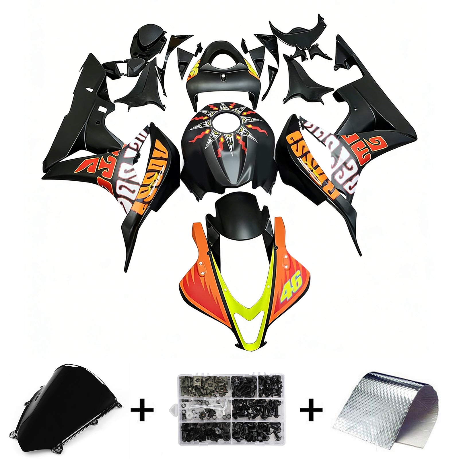 Fairings 2007-2008 Honda CBR 600 RR Black Valentino Rossi  Generic