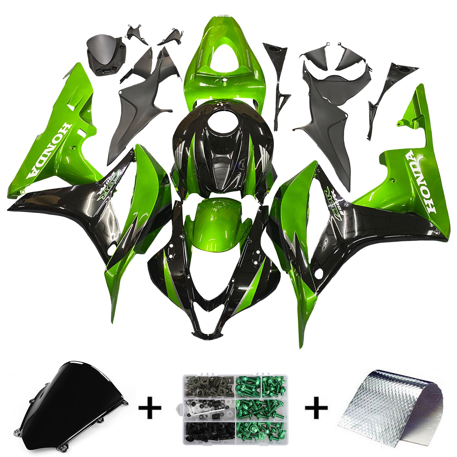 Fairings 2007-2008 Honda CBR 600 RR Metallic Black & Green Honda  Generic