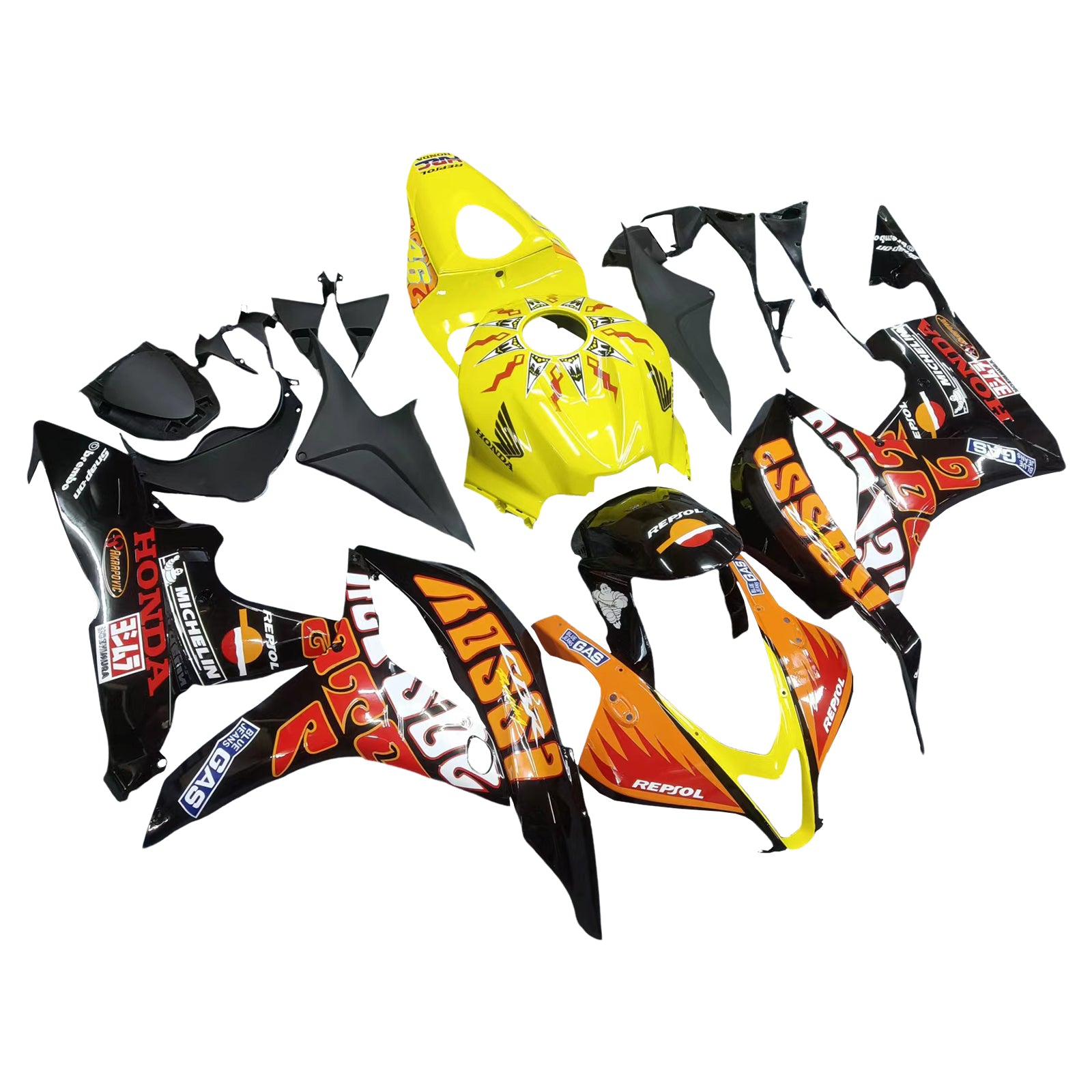 Fairings 2007-2008 Honda CBR 600 RR Yellow Black Valentino Rossi  Generic