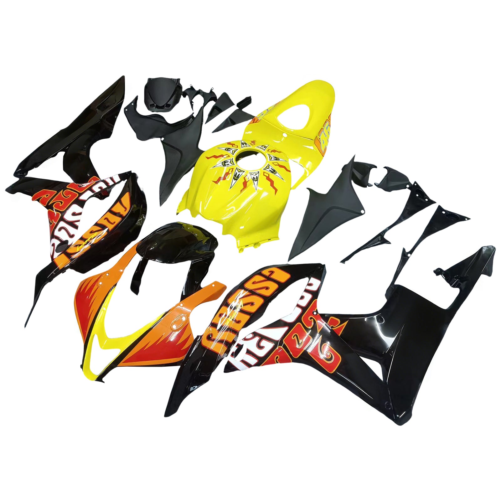 Fairings 2007-2008 Honda CBR 600 RR Yellow Black Valentino Rossi  Generic
