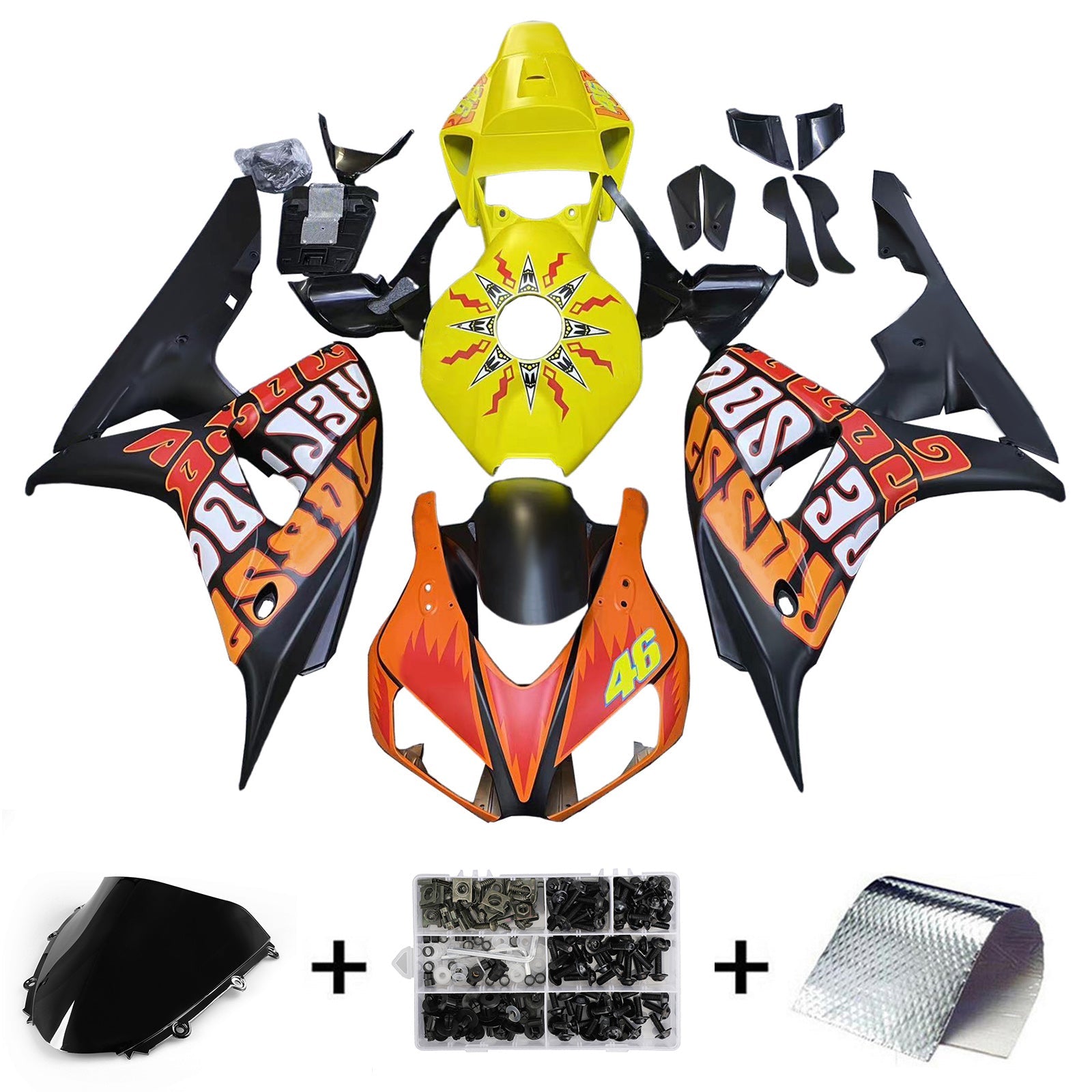 Fairings 2006-2007 Honda CBR 1000 RR Black Yellow Valentino Rossi Generic