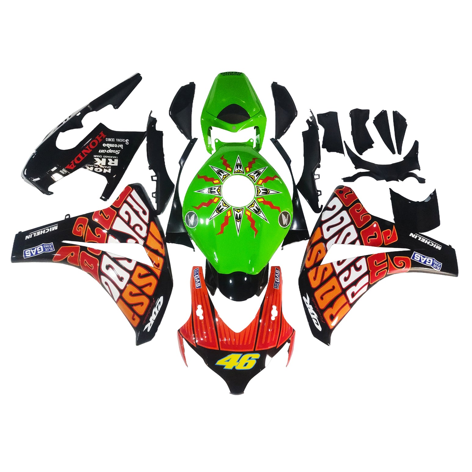 Fairings 2008-2011 Honda CBR 1000 RR Black Green Valentino Rossi   Generic