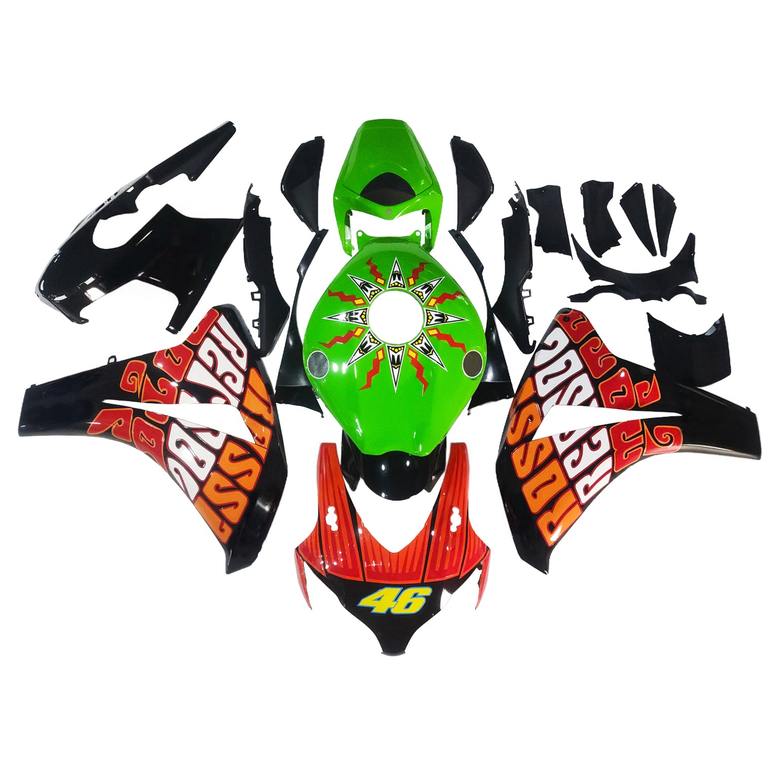 Fairings 2008-2011 Honda CBR 1000 RR Black Green Valentino Rossi   Generic