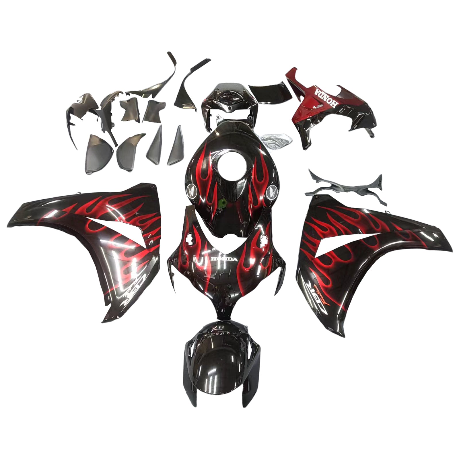 Fairings 2008-2011 Honda CBR 1000 RR Black & Cherry Red Flame  Generic