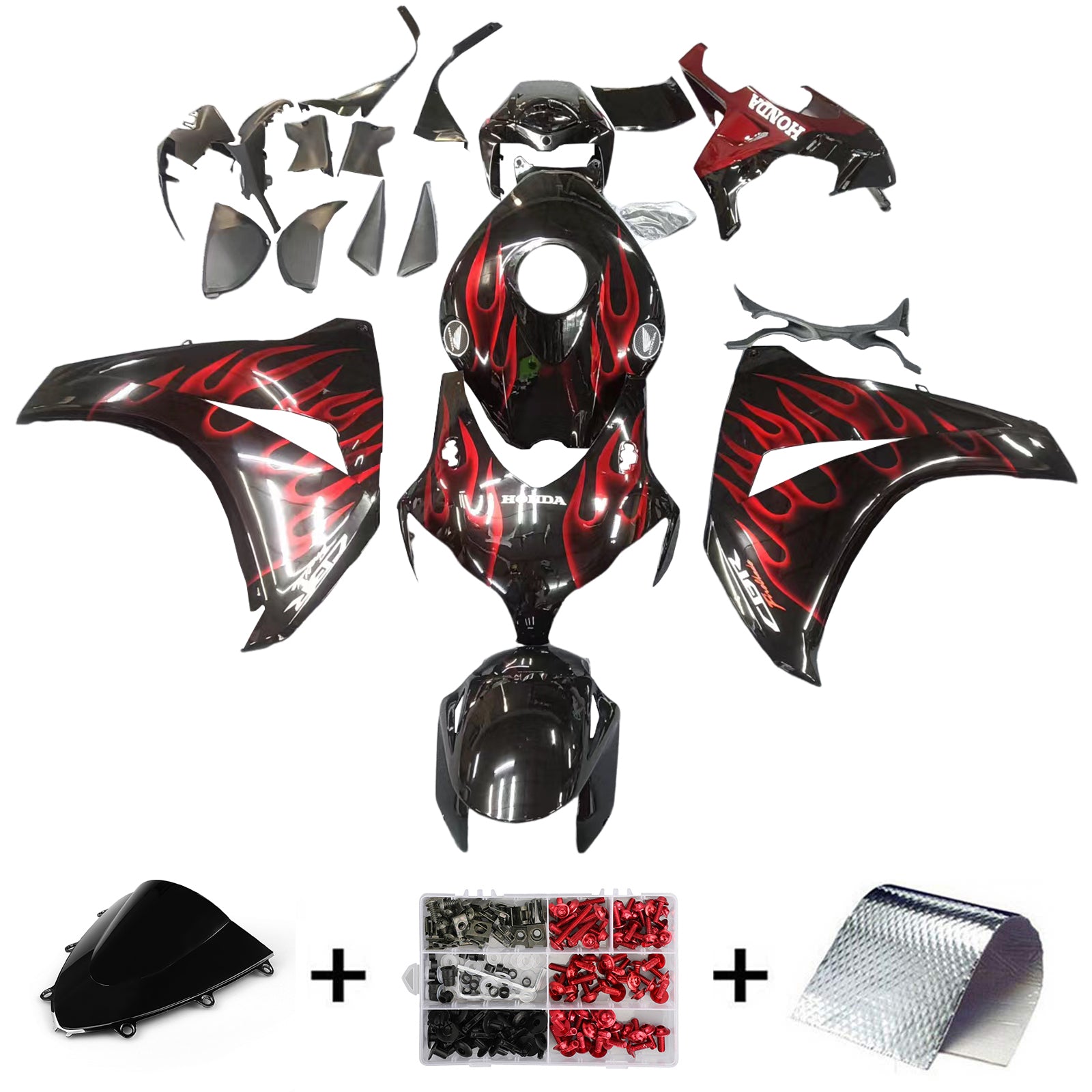 Fairings 2008-2011 Honda CBR 1000 RR Black & Cherry Red Flame  Generic