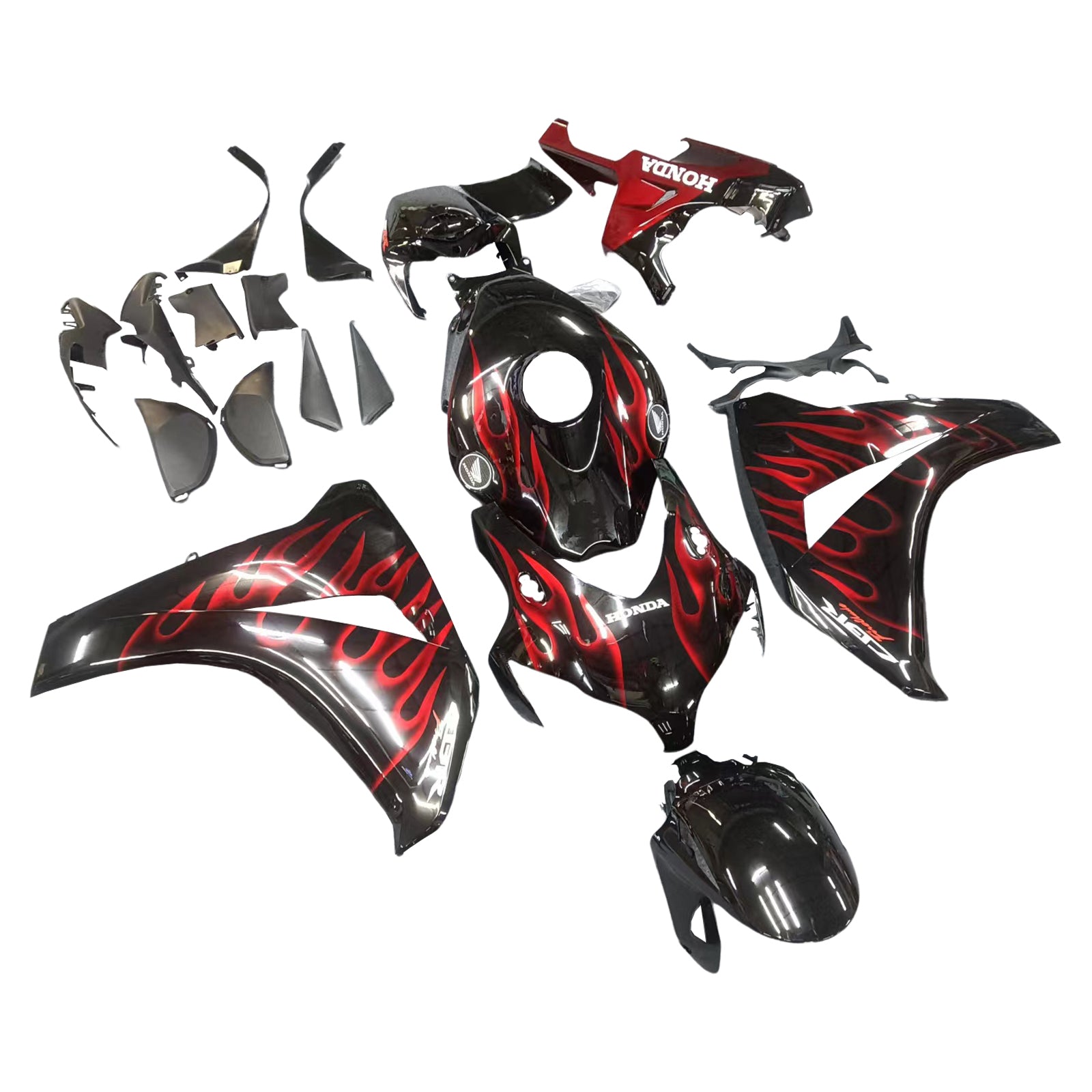 Fairings 2008-2011 Honda CBR 1000 RR Black & Cherry Red Flame  Generic