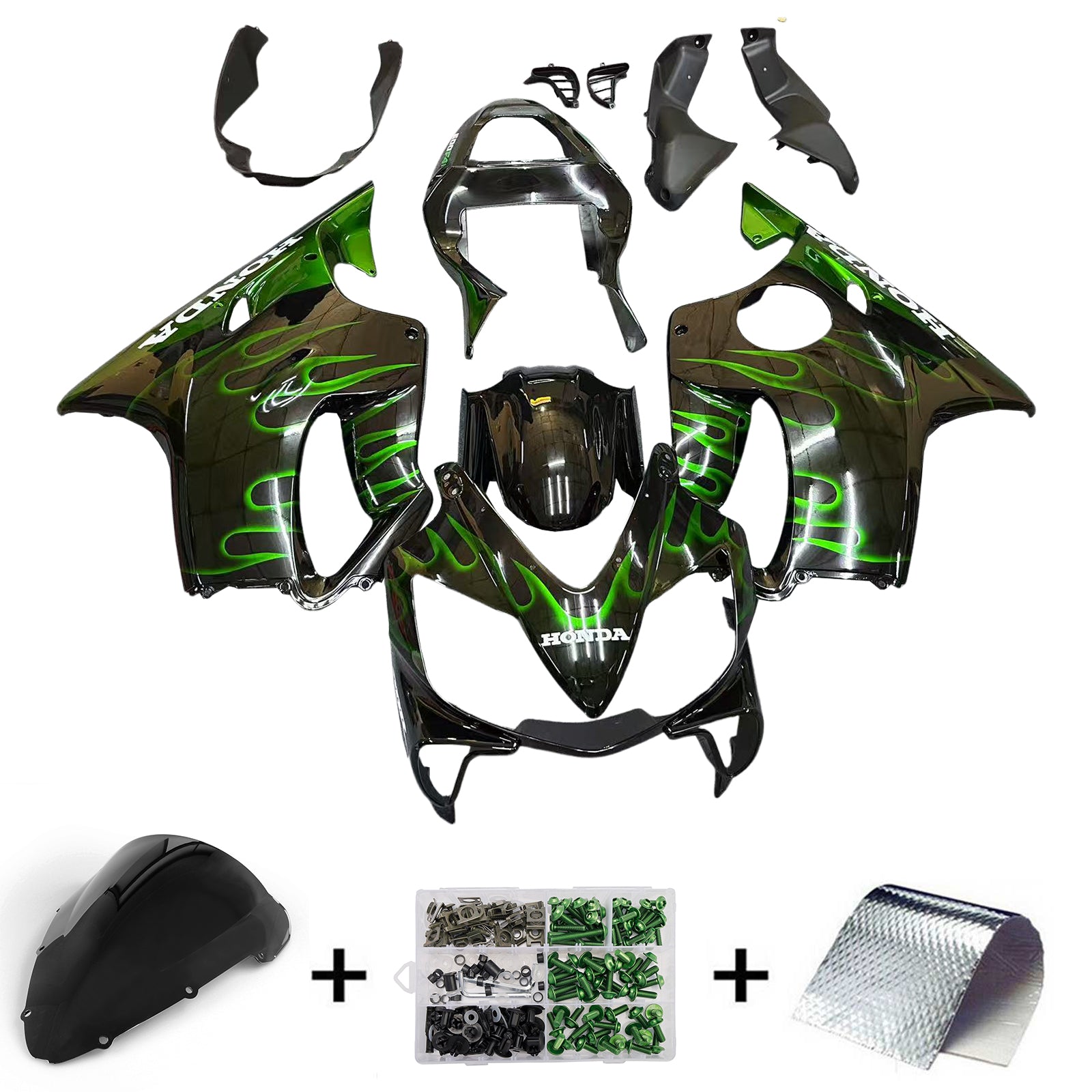 Fairings 2001-2003 Honda CBR 600 F4i Black & Green Flame  Generic