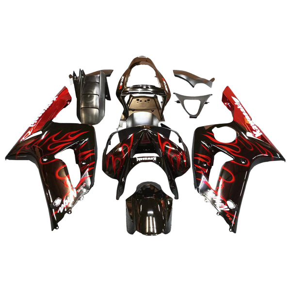 Fairings 2003-2004 Kawasaki ZX6R 636 Black & Red Flame ZX6R  Generic