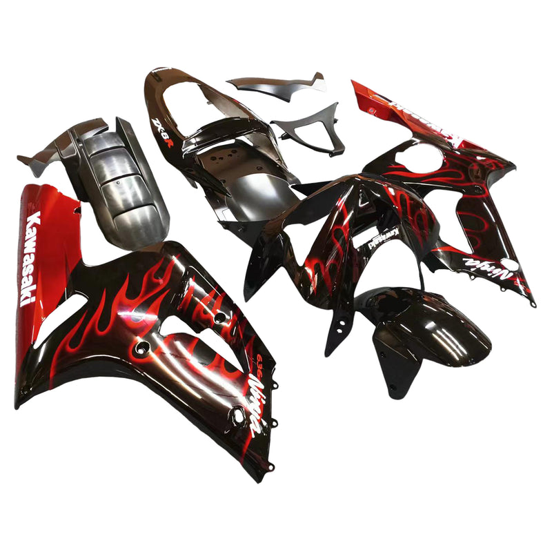 Fairings 2003-2004 Kawasaki ZX6R 636 Black & Red Flame ZX6R  Generic