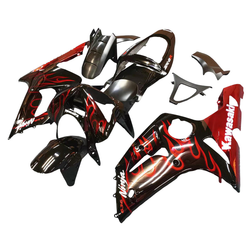 Fairings 2003-2004 Kawasaki ZX6R 636 Black & Red Flame ZX6R  Generic