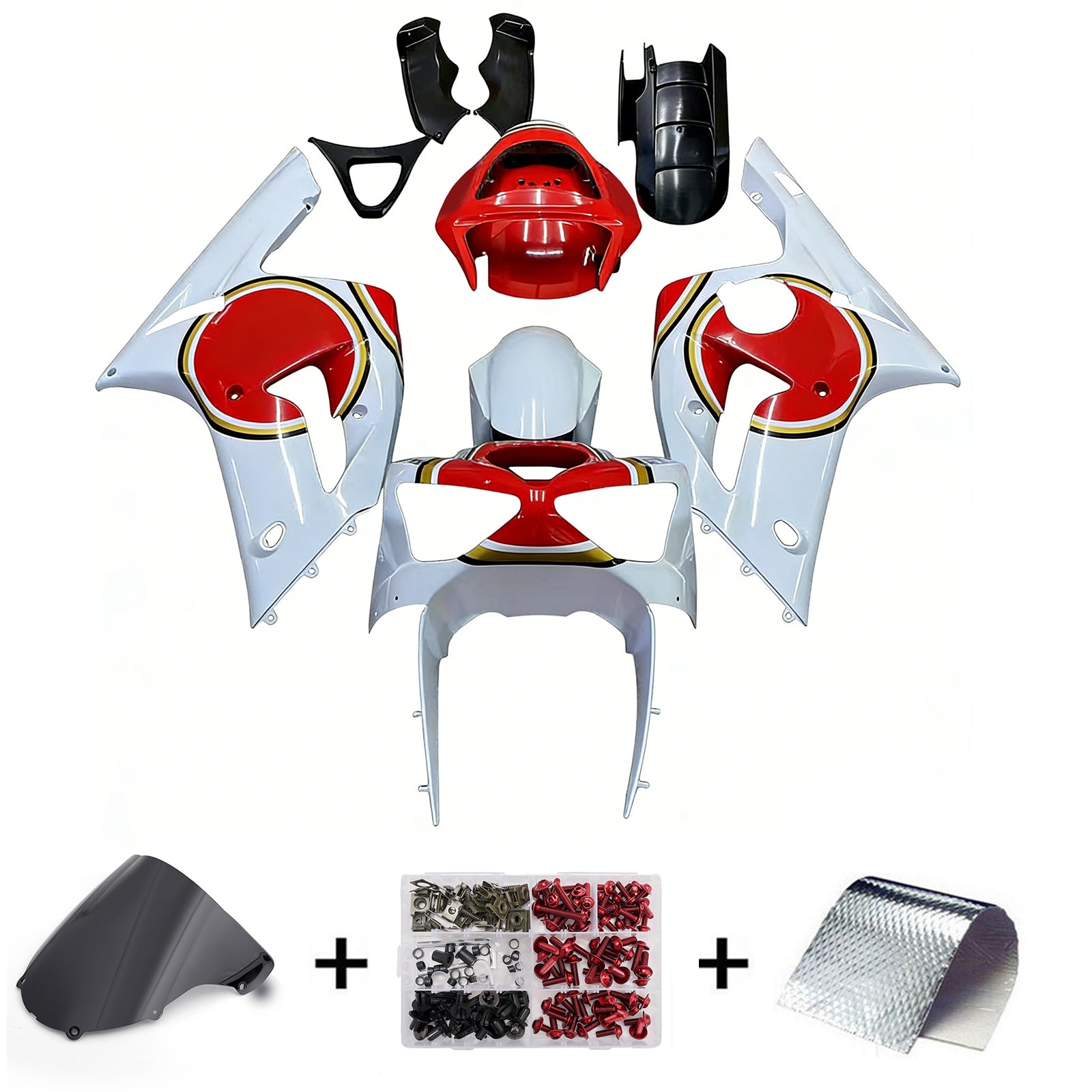Fairings 2003-2004 Kawasaki ZX6R 636 White Red Lucky Strike Ninja  Generic
