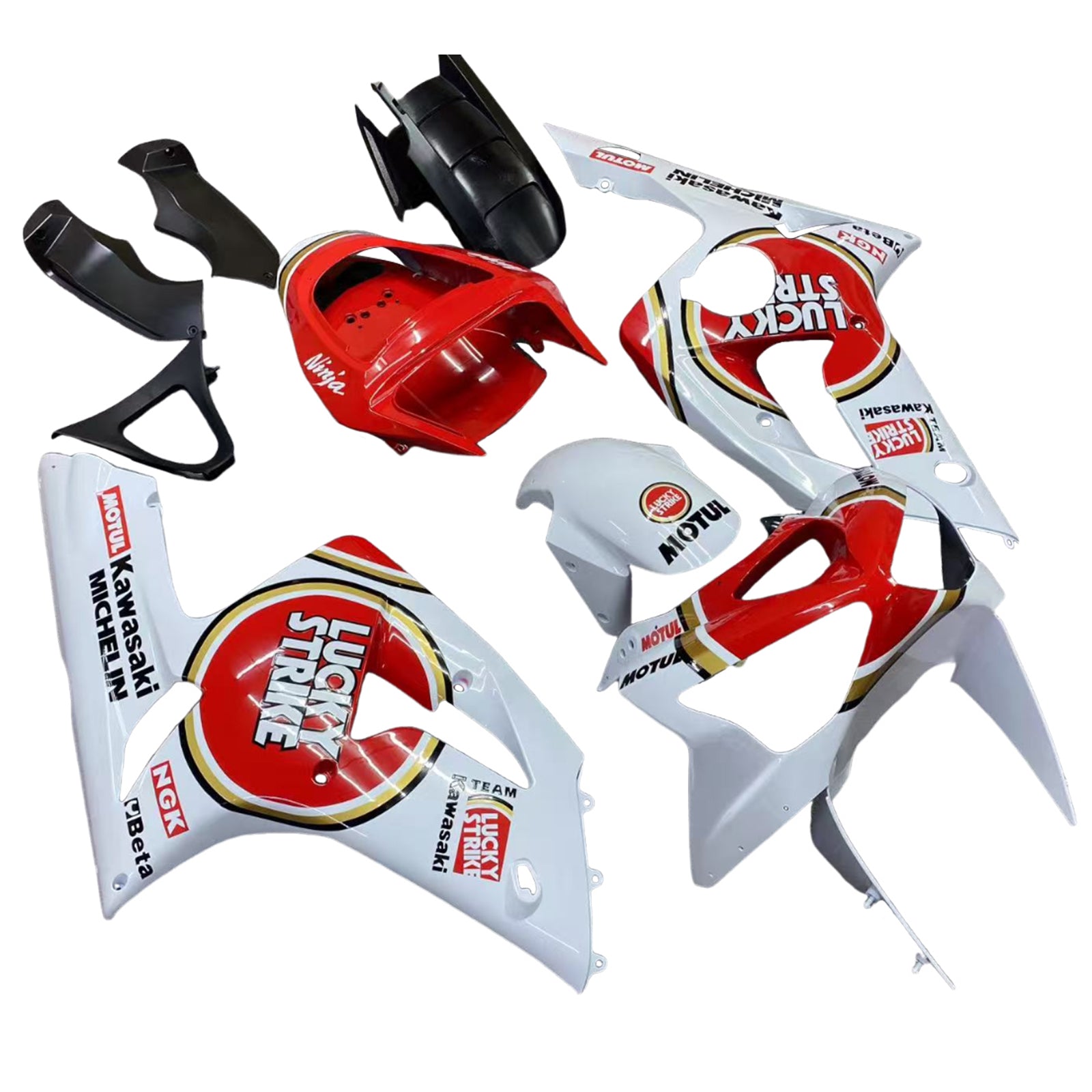 Fairings 2003-2004 Kawasaki ZX6R 636 White Red Lucky Strike Ninja  Generic