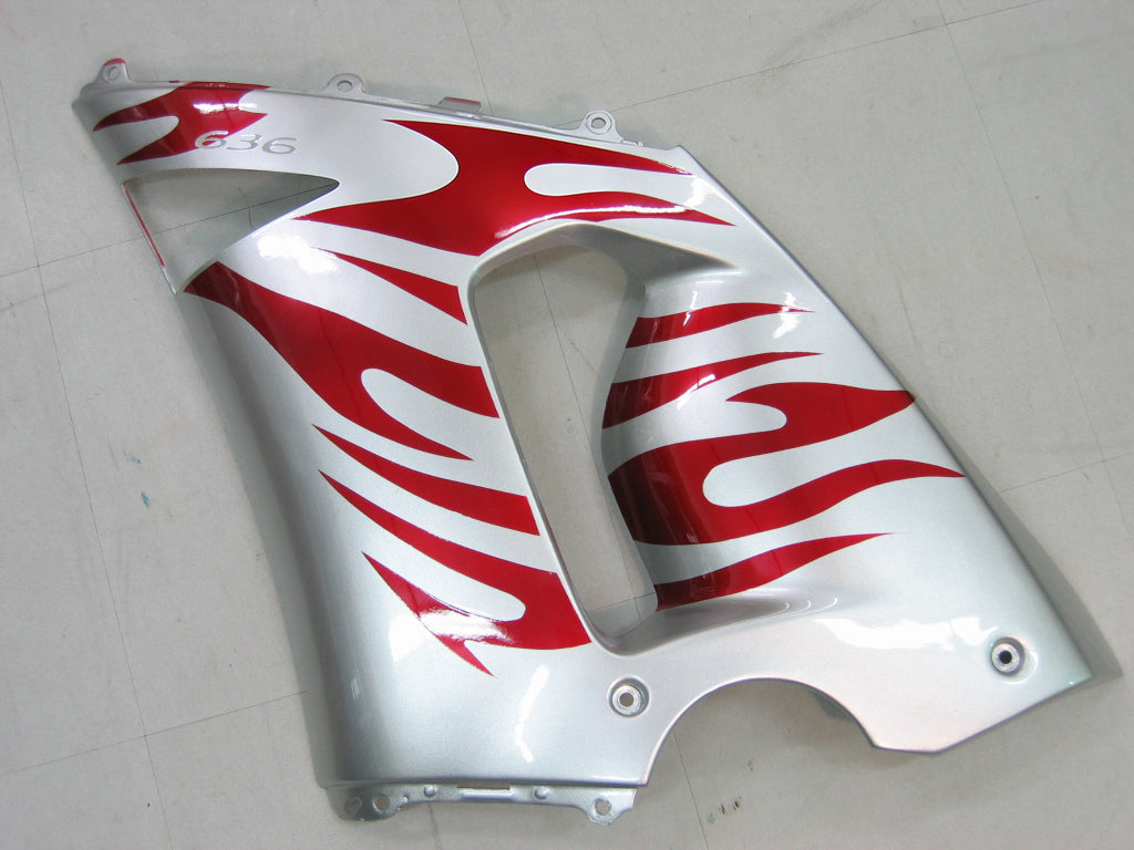 Fairings 2005-2006 Kawasaki ZX6R 636 Silver & Red Flame Ninja Generic