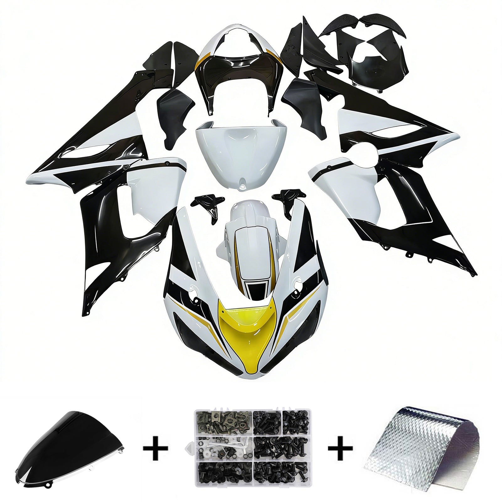 페어링 2005-2006 가와사키 ZX6R 636 블랙 화이트 옐로우 플레이보이 제네릭