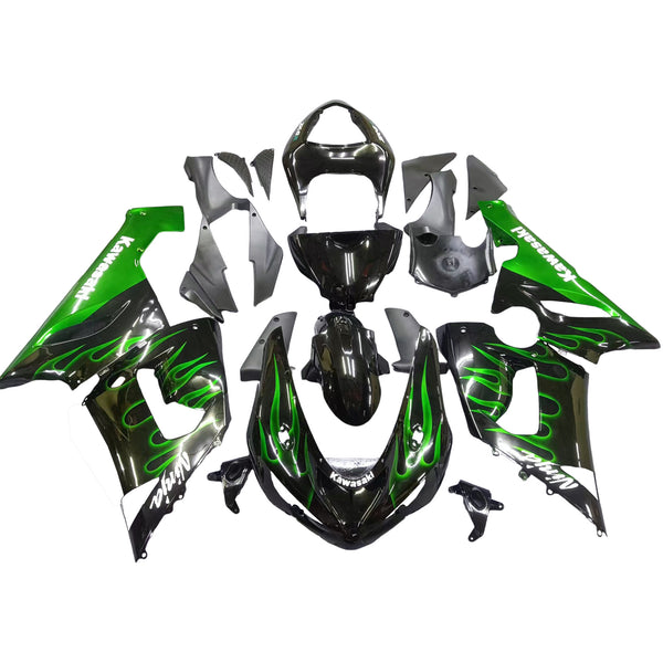 Fairings 2005-2006 Kawasaki ZX6R 636 Black &amp; Green Flame Ninja Generic