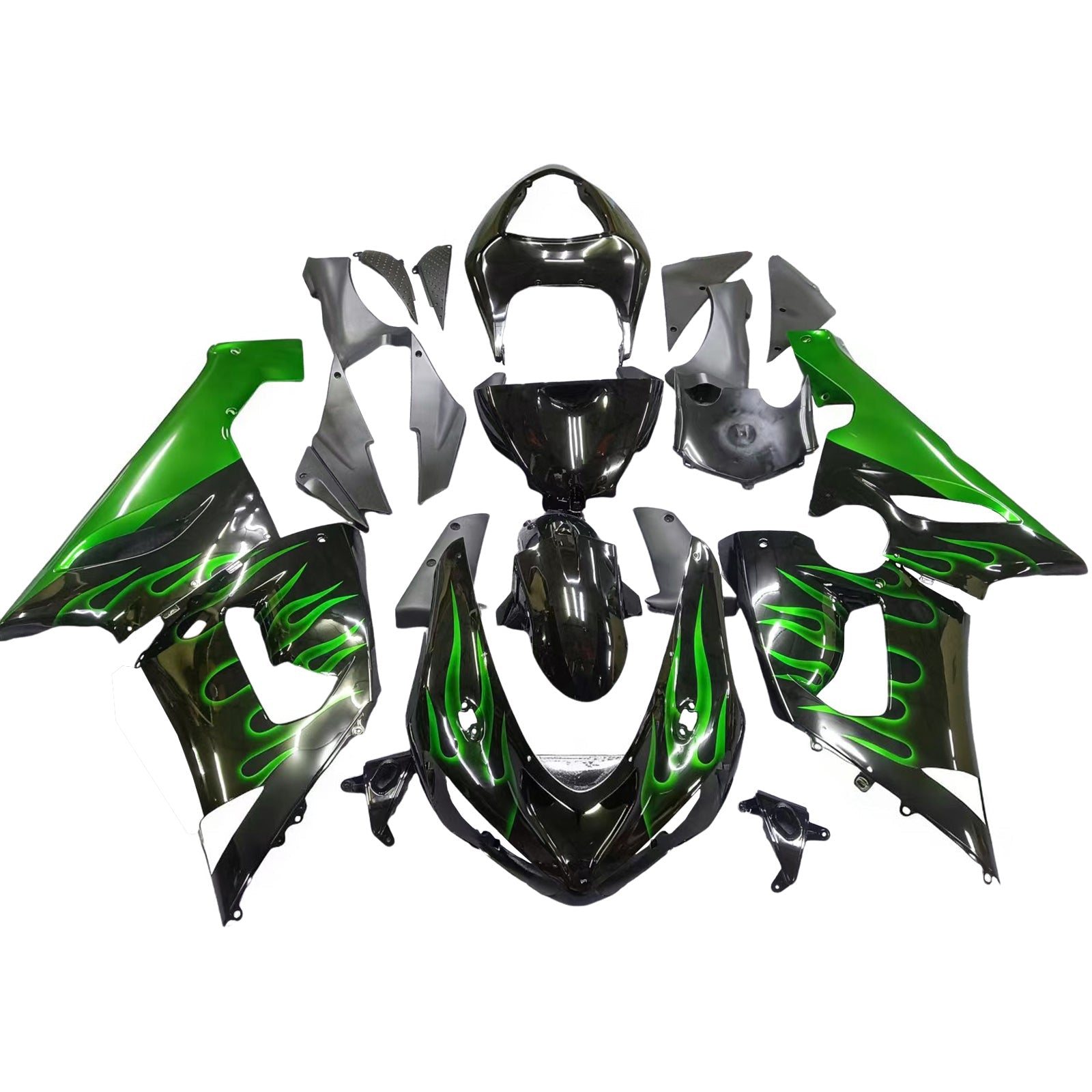 Carenados 2005-2006 Kawasaki ZX6R 636 Negro y Verde Flame Ninja Genérico