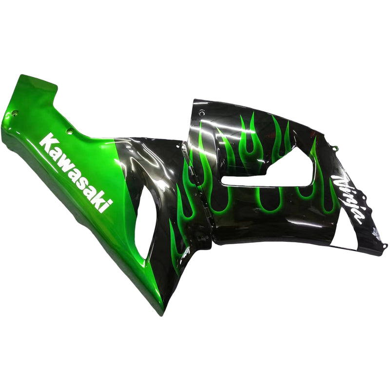 Fairings 2005-2006 Kawasaki ZX6R 636 Black &amp; Green Flame Ninja Generic