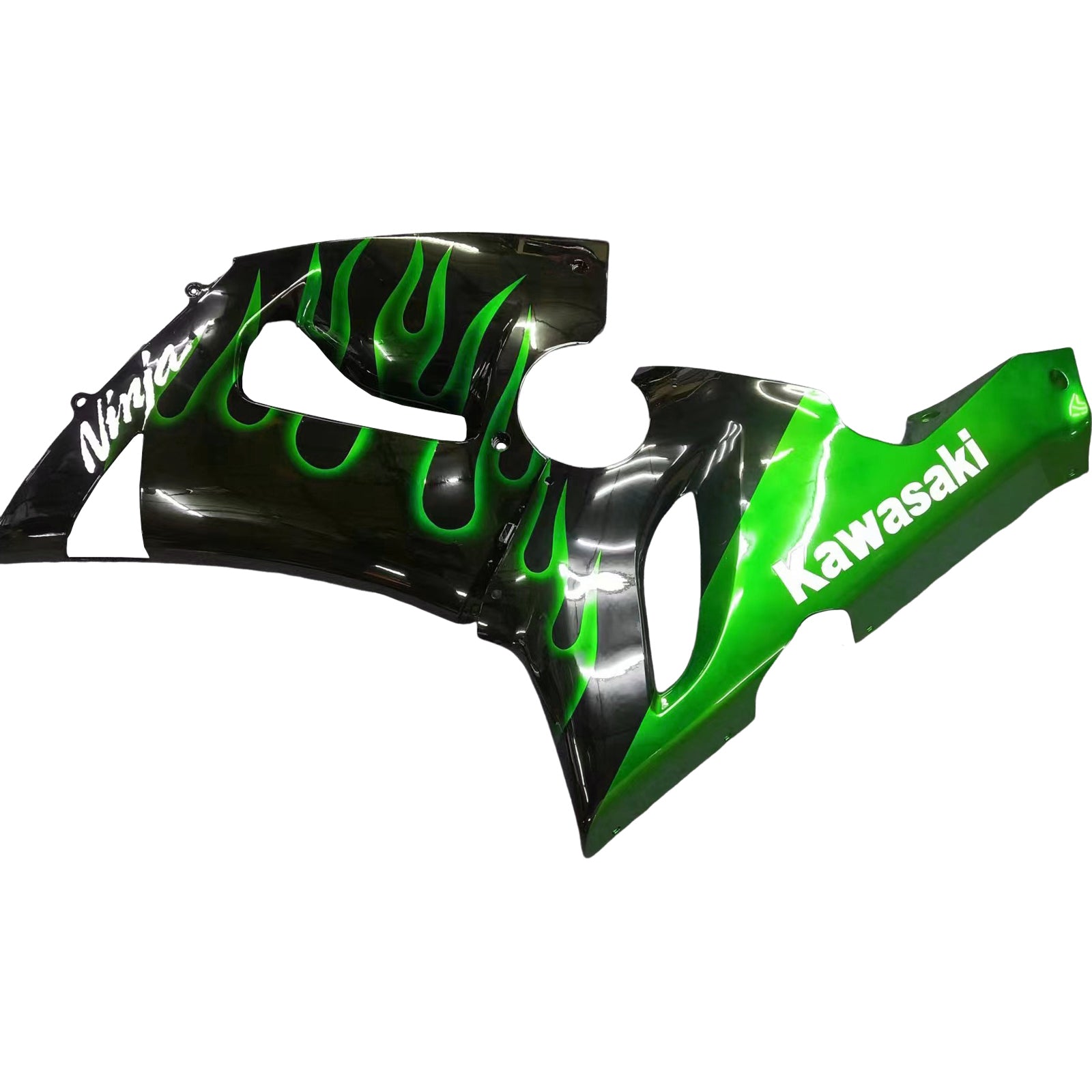 Fairings 2005-2006 Kawasaki ZX6R 636 Black &amp; Green Flame Ninja Generic