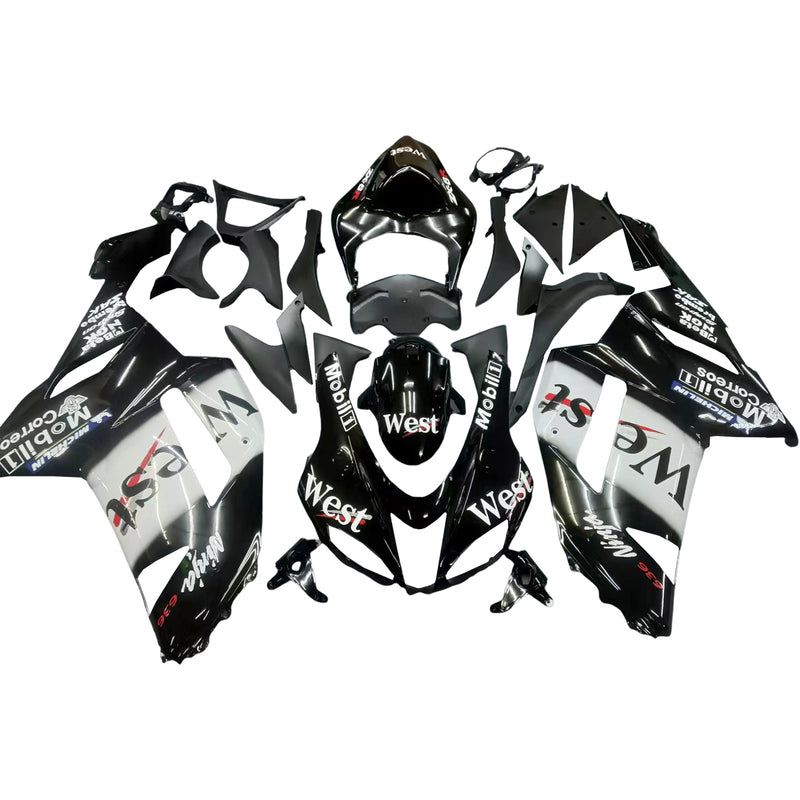 Fairings 2007-2008 Kawasaki ZX6R ZX636 أسود أبيض غرب نينجا عام