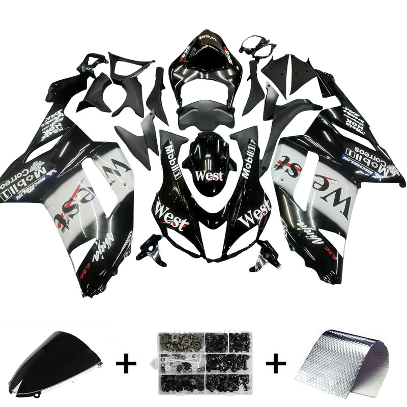 Fairings 2007-2008 Kawasaki ZX6R ZX636 أسود أبيض غرب نينجا عام