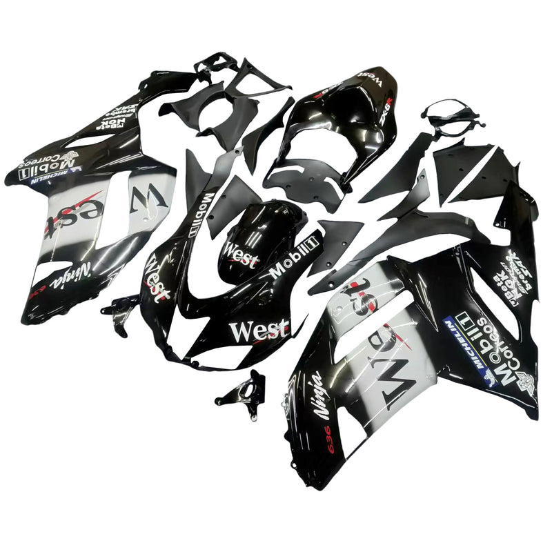 Fairings 2007-2008 Kawasaki ZX6R ZX636 أسود أبيض غرب نينجا عام