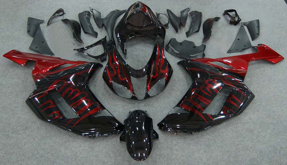 Fairings 2007-2008 Kawasaki ZX6R ZX636 Black & Red Flame Ninja Generic