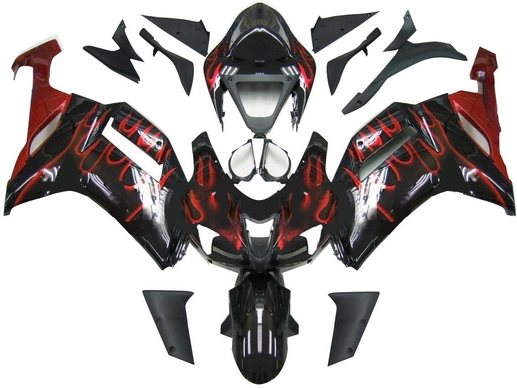 Fairings 2007-2008 Kawasaki ZX6R ZX636 Black & Red Flame Ninja ZX6R Generic