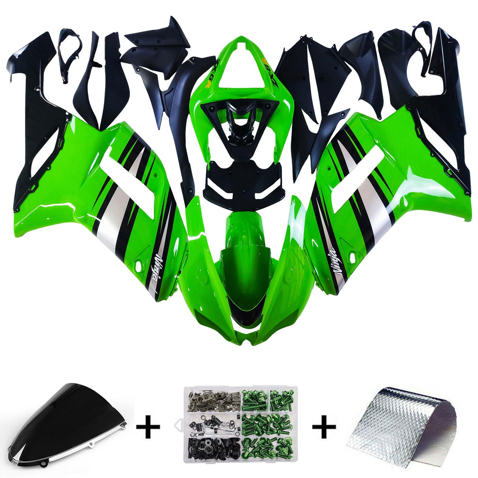 ZX6R 636 (2007-2008) Bodywork Fairing ABS Injection Molded Plastics Set 18 Color Generic