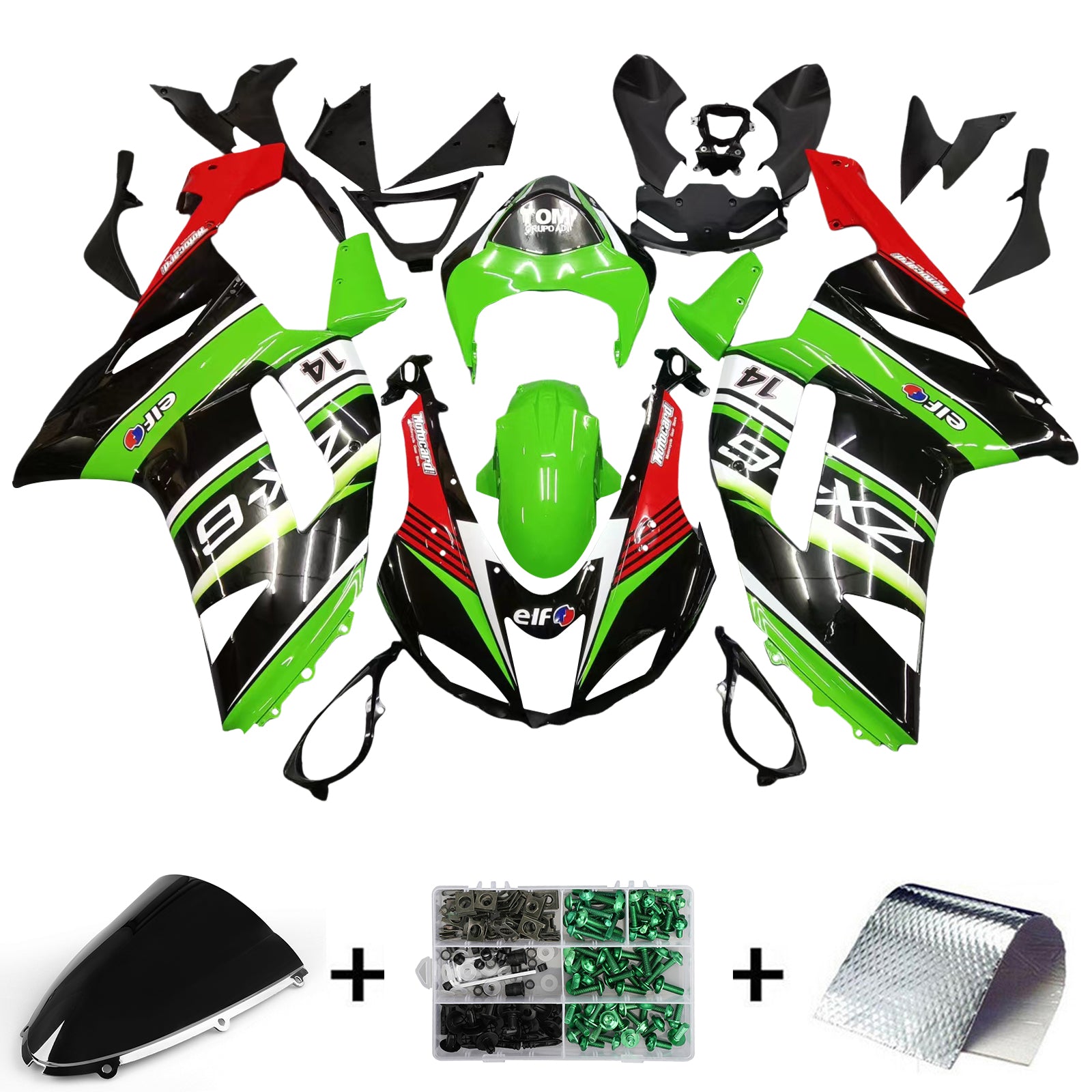 Kawasaki ZX6R 636 2007-2008 Fairing Kit Bodywork Plastic ABS