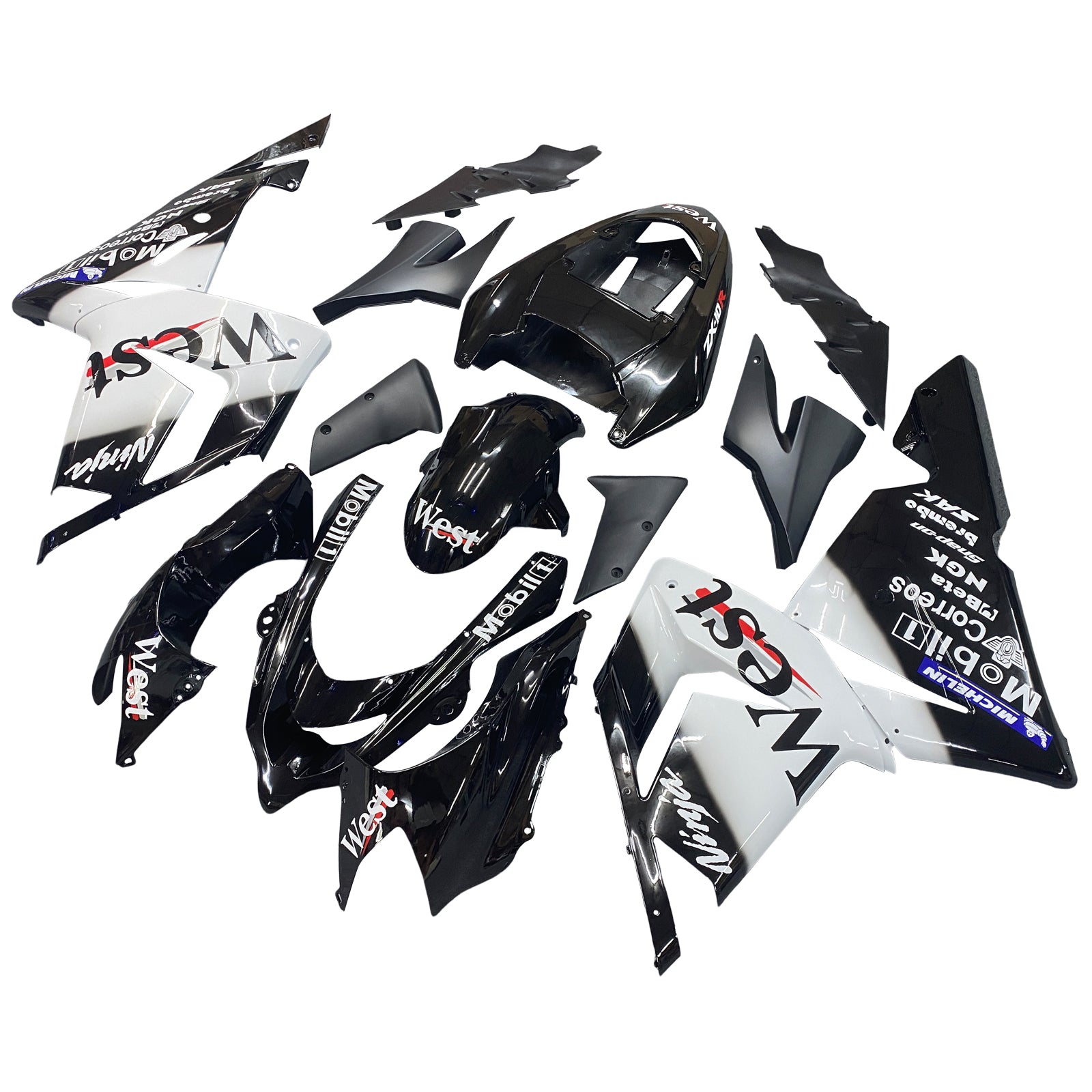 Fairings 2004-2005 كاواساكي ZX 10R أسود أبيض غرب نينجا