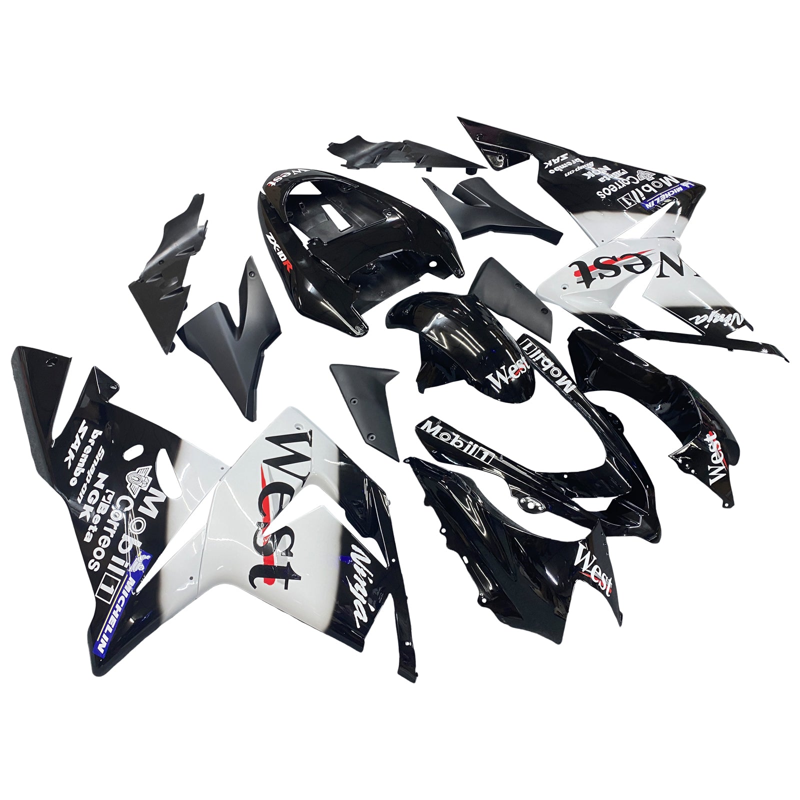 Fairings 2004-2005 كاواساكي ZX 10R أسود أبيض غرب نينجا