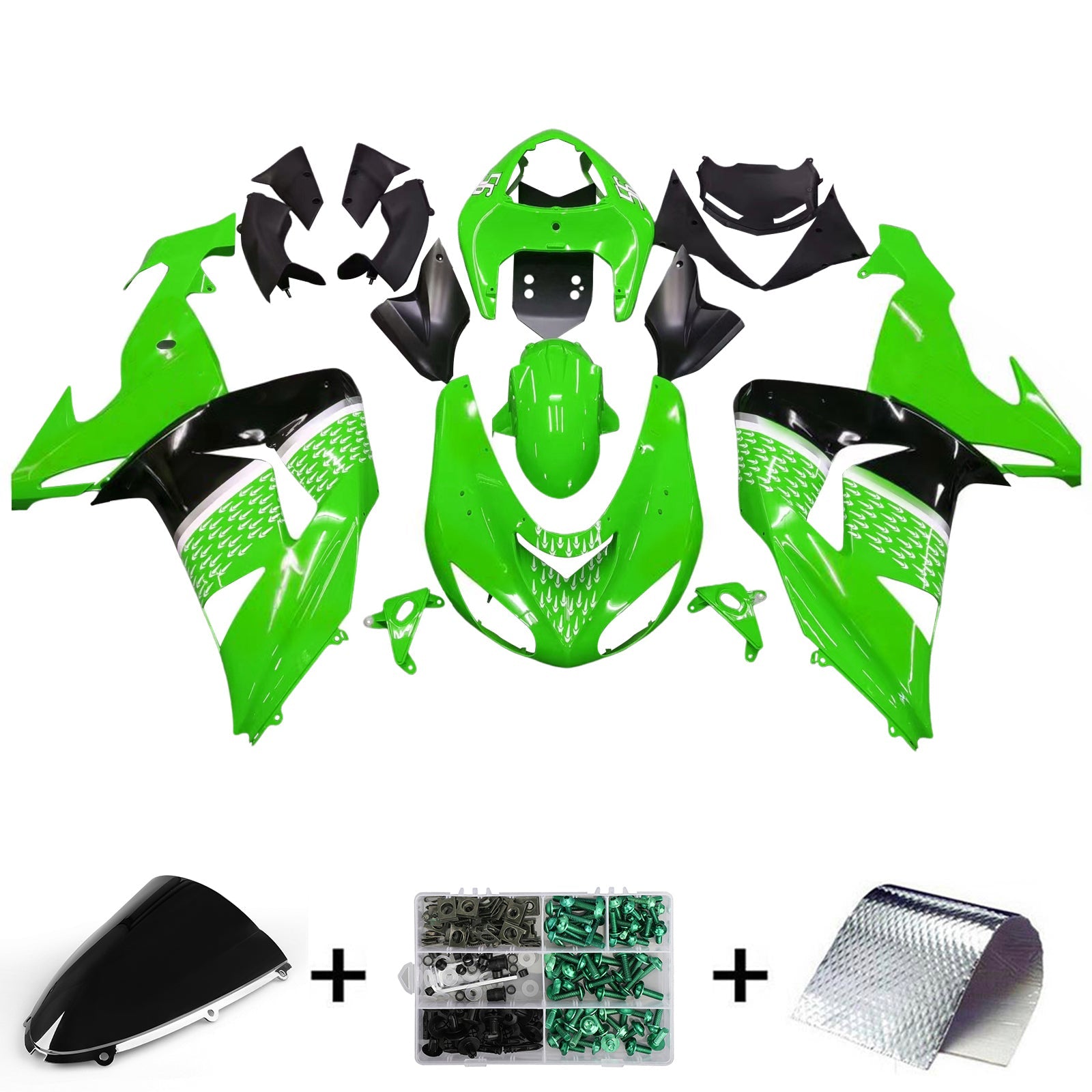 Fairings 2006-2007 Kawasaki ZX 10R Green Black No.56 Nakano Generic