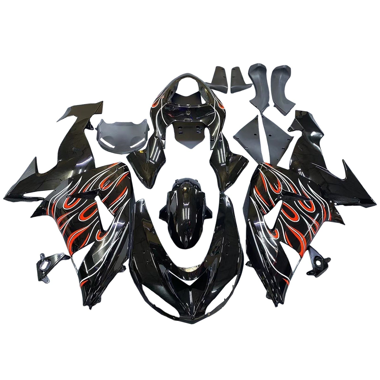 Fairings 2006-2007 Kawasaki ZX 10R Black Red Flame Generic